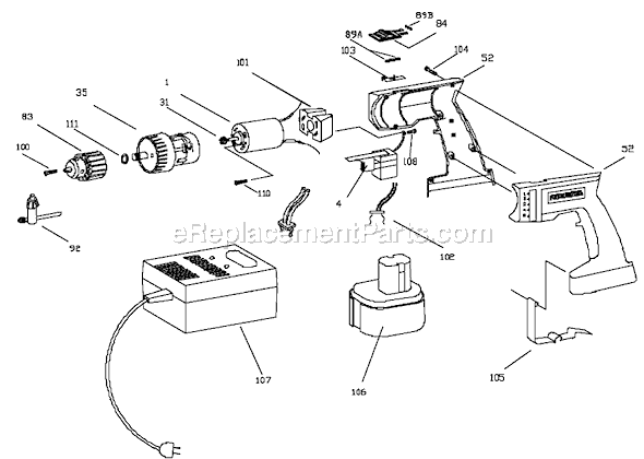 Page A Diagram and Parts List for 852 Type 2 Porter Cable Cordless Drill
